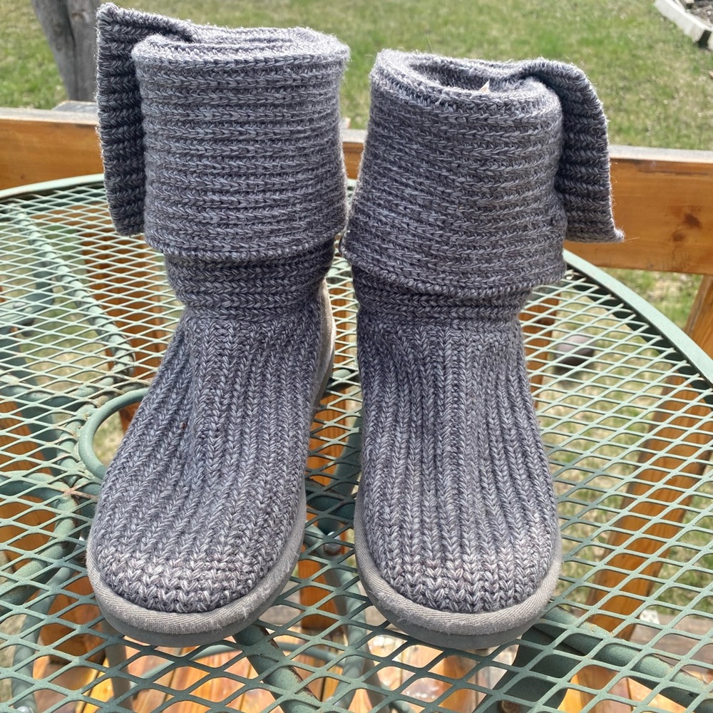 UGG Gray Knit Fold-Over Boots